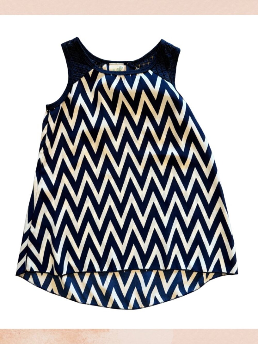 Lily Bleu Navy Blue & White Chevron Print Flowy Blouse